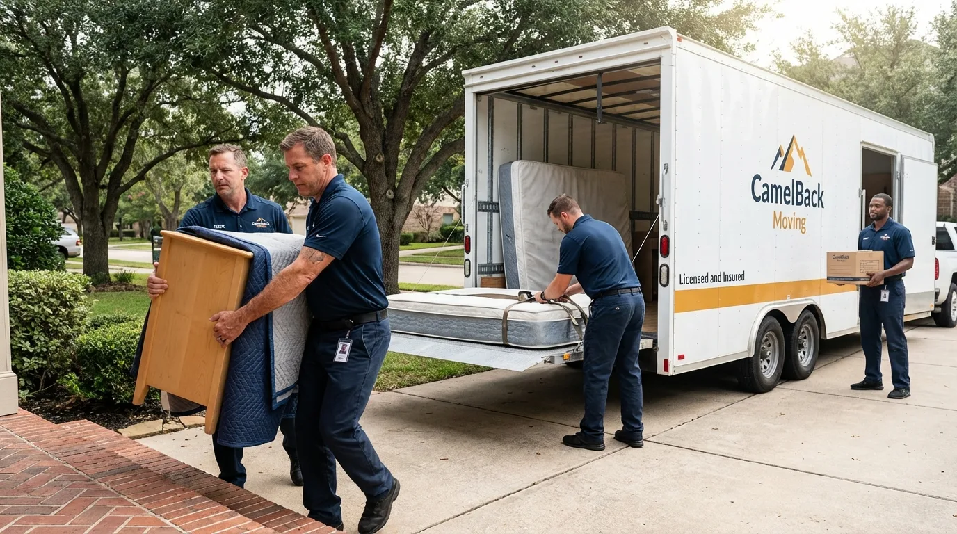 Crew loading residential truck for cross-state move from Lonoke, AR