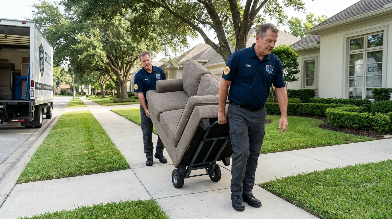 Local residential moving crew loading furniture in Lonoke, AR